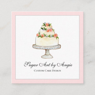Carte De Visite Carré Elégante aquarelle Mariage pâtisserie Carré Busi