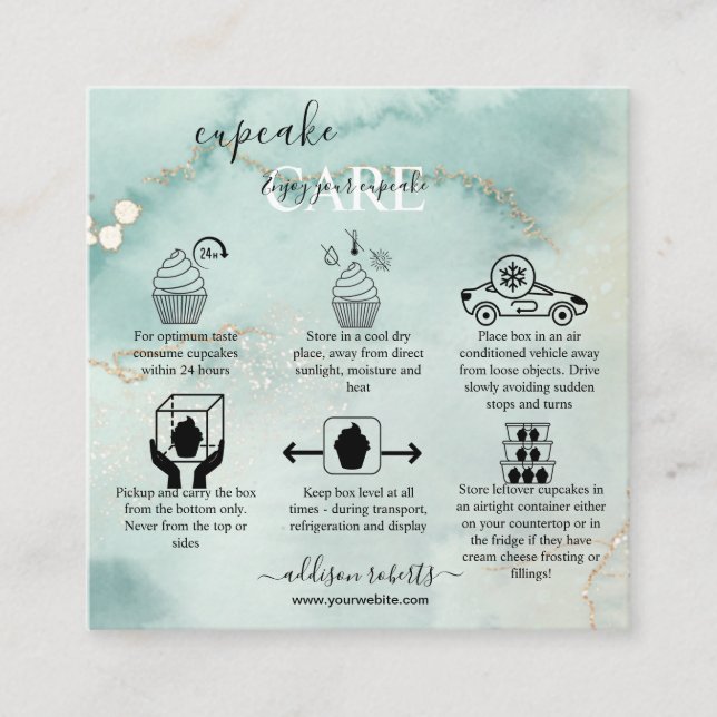 Carte De Visite Carré Elégante aquarelle moderne Green Cupcake Care Squa (Devant)