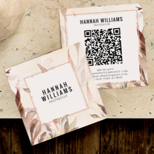 Carte De Visite Carré Elégante aquarelle QR Code Terracotta Floral