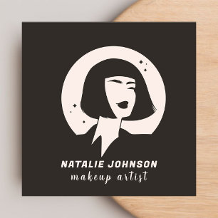 Carte De Visite Carré Élégante artiste de maquillage rose et gris en log