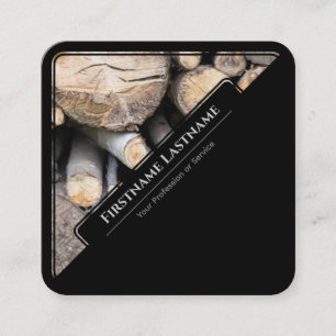 Carte De Visite Carré Elégante cheminée en bois encadrée noir