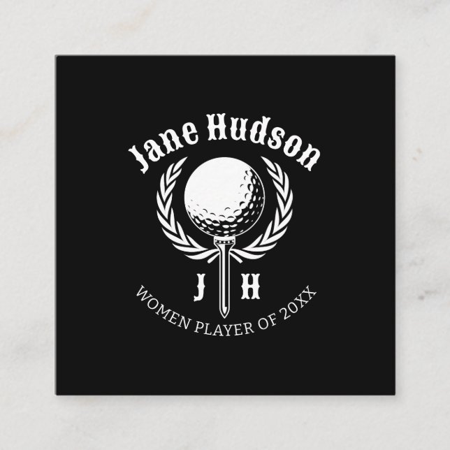 Carte De Visite Carré Elégante Dames Golf Monogramme Design (Devant)