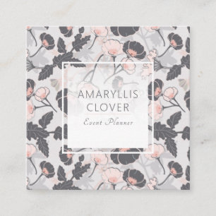 Carte De Visite Carré Élégante Fleurs en gris rose féminin