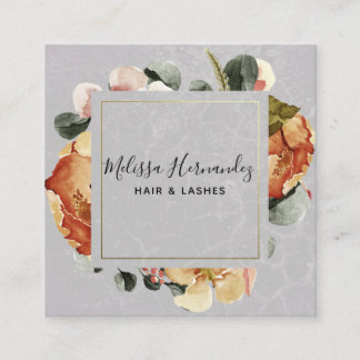 Carte De Visite Carré Élégante florale de rouille orange sur la liste de