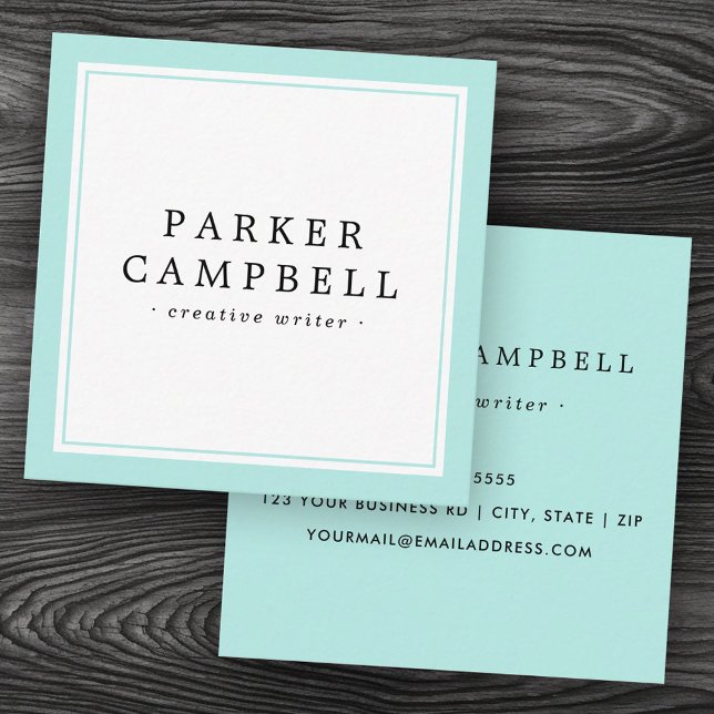 Carte De Visite Carré Elégante frontière bleu aqua professionnel minimal (Elegant aqua blue border professional minimalist square business card)