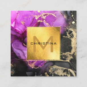 Carte De Visite Carré Élégante huile d'or noir et pourpre do-it-yourself