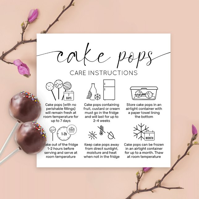 Carte De Visite Carré Élégante Mini Cake Pops Instructions de soins Cart (Créateur téléchargé)