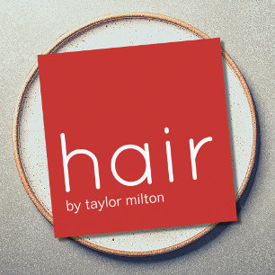 Carte De Visite Carré Elégante minimaliste Rouge blanc cheveux Styliste