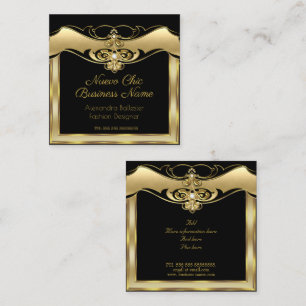 Carte De Visite Carré Elégante Mode élégante Beige Or Black Diamond