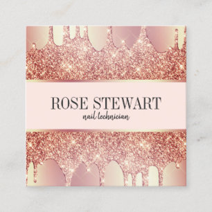 Carte De Visite Carré Élégante parties scintillant en or rose en cuivre
