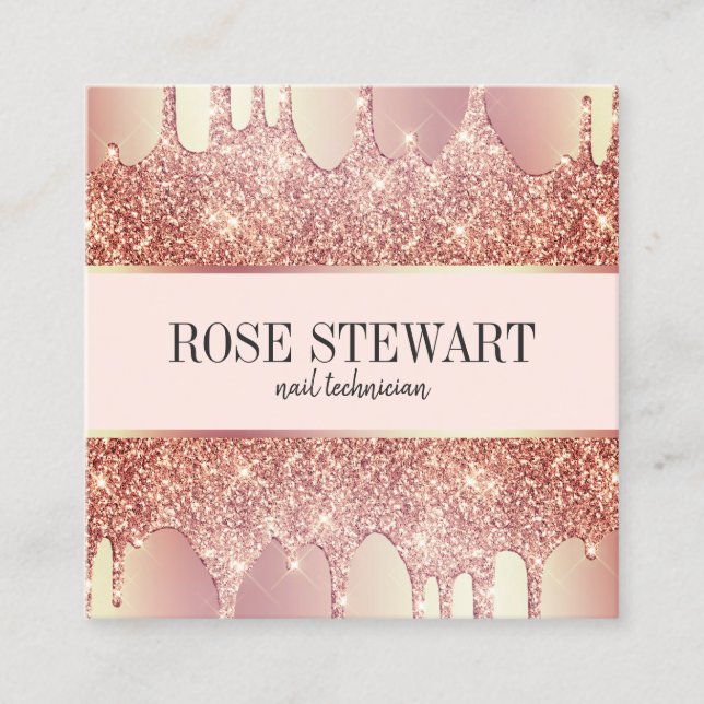 Carte De Visite Carré Élégante parties scintillant en or rose en cuivre  (Devant)
