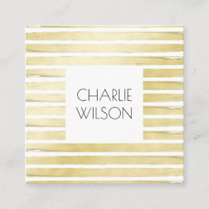 Carte De Visite Carré Elégante peinture en feuille d'or blanc rayé avec