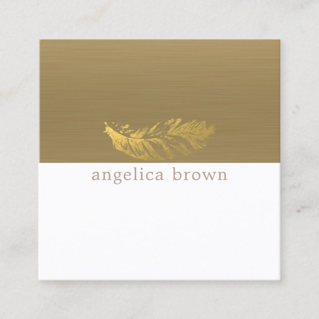 Carte De Visite Carré Élégante plume d'or (Devant)