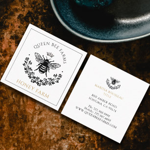 Carte De Visite Carré Elégante Queen Bee Black White Gold Business