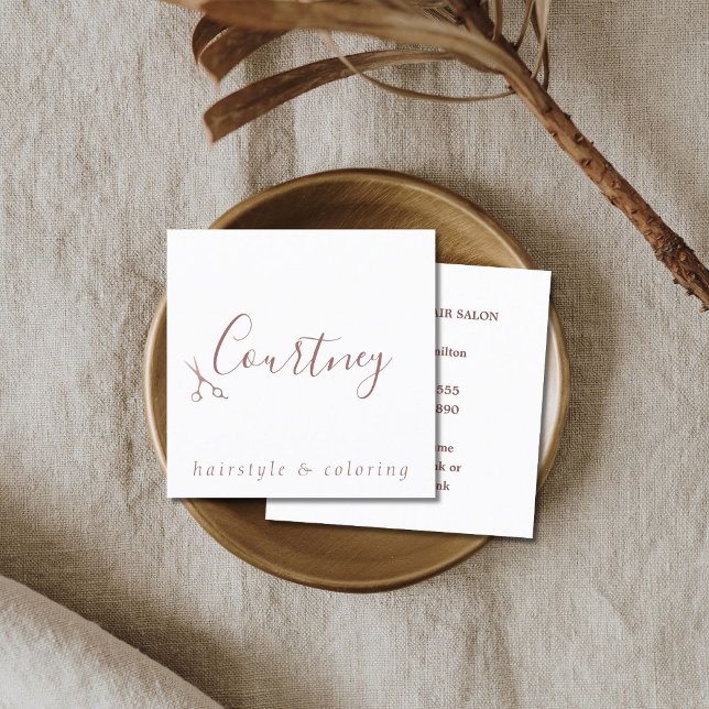 Carte De Visite Carré Elégante Styliste Rose Gold White Hair (Créateur téléchargé)