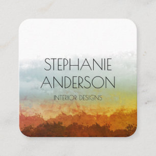 Carte De Visite Carré Elégante verdure Terre Brown Aquarelle Abstraite