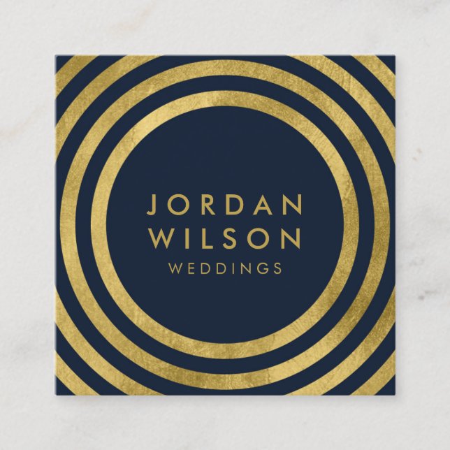 Carte De Visite Carré Elégantes Lignes rondes Gold Faux Bleues Géométriq (Devant)