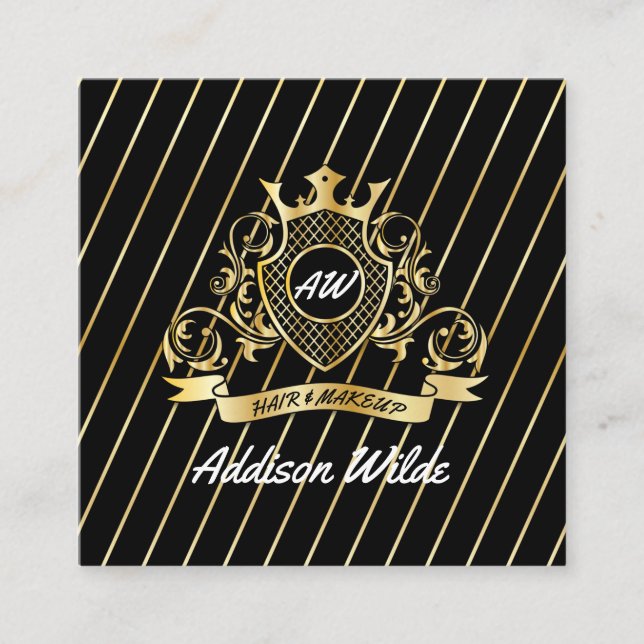 Carte De Visite Carré Elegenat Gold Monagram Conception (Devant)