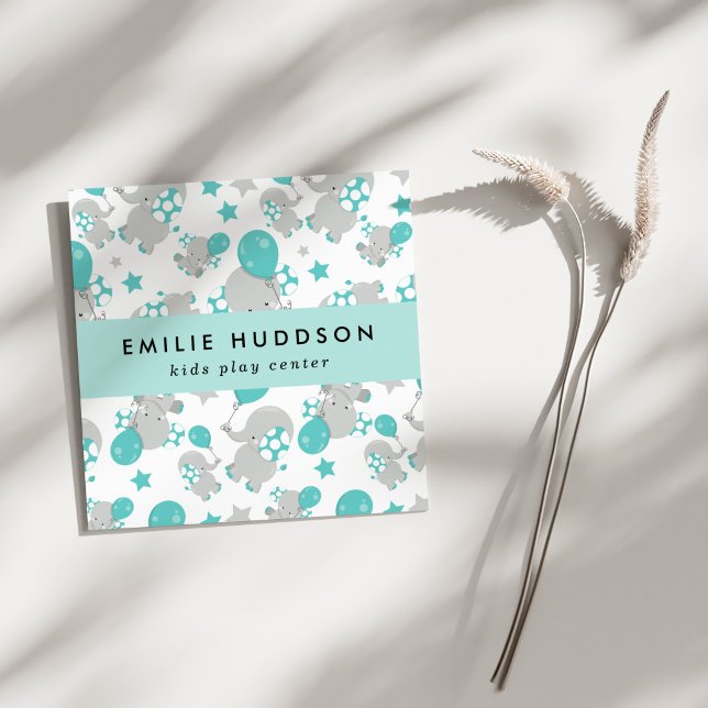 Carte De Visite Carré Eléphants mignons, Centre de jeux pour enfants, Ce (Créateur téléchargé)