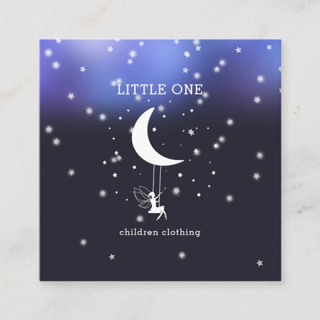 Carte De Visite Carré Elfe avec baguette magique Balançoire Étoile Lune  (Devant)