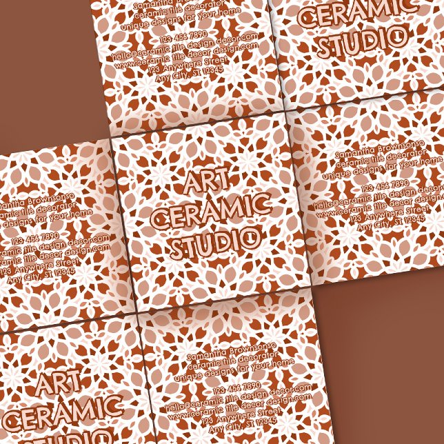 Carte De Visite Carré Emboss de Motif en terre cuite beige (Terracotta Beige Seamless Pattern Emboss Square Business Card)