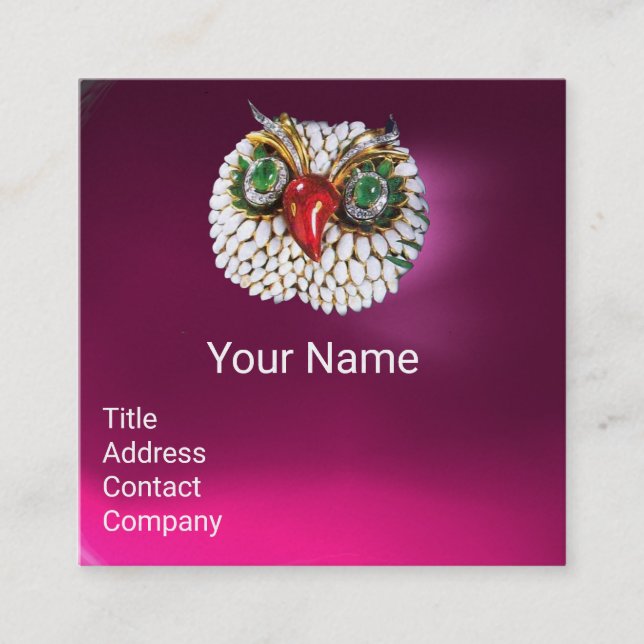 Carte De Visite Carré EMERALD OPALE PEARL BLANC JEWEL OWL Rose Fuchsia (Devant)
