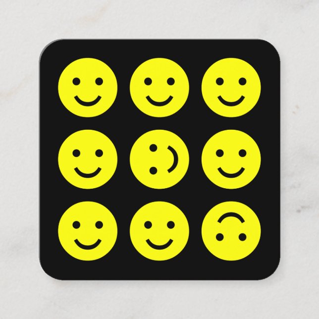 Carte De Visite Carré Emojis tambours - Jaune sur Noir (Devant)