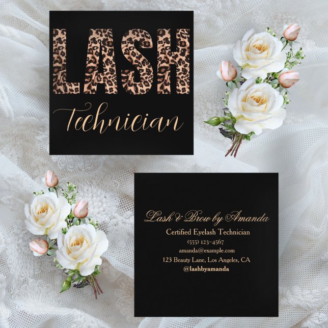 Carte De Visite Carré Empreinte de léopard Lash Tech Bold Conception min (Créateur téléchargé)