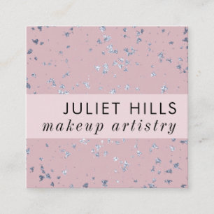 Carte de visite Carré en argent et rose pâle