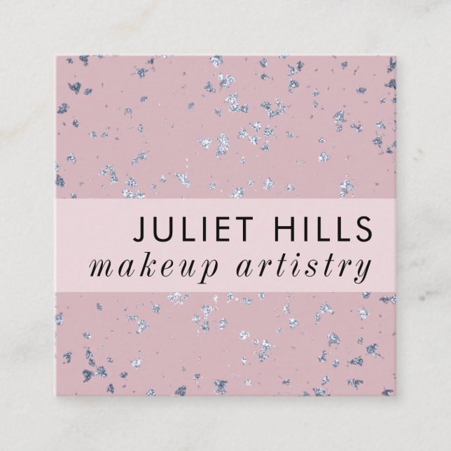 Carte de visite Carré en argent et rose pâle (Devant)