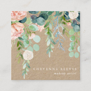 Carte De Visite Carré En fleurs Floral aquarelle rustique