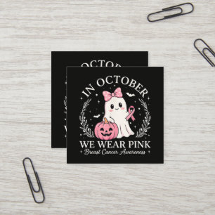Carte De Visite Carré En Octobre Nous Portons Le Fantôme Rose Halloween