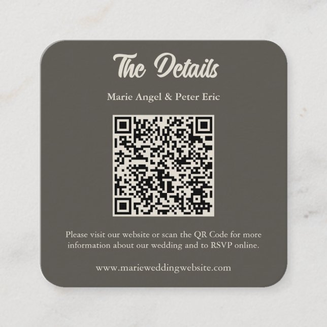 Carte De Visite Carré Enclosure de code QR de mariage marron espresso fo (Devant)