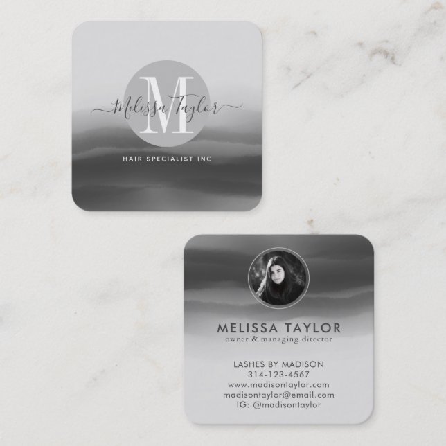 Carte De Visite Carré Encre noire professionnelle Signature Abstraite Ph (Devant / Derrière)