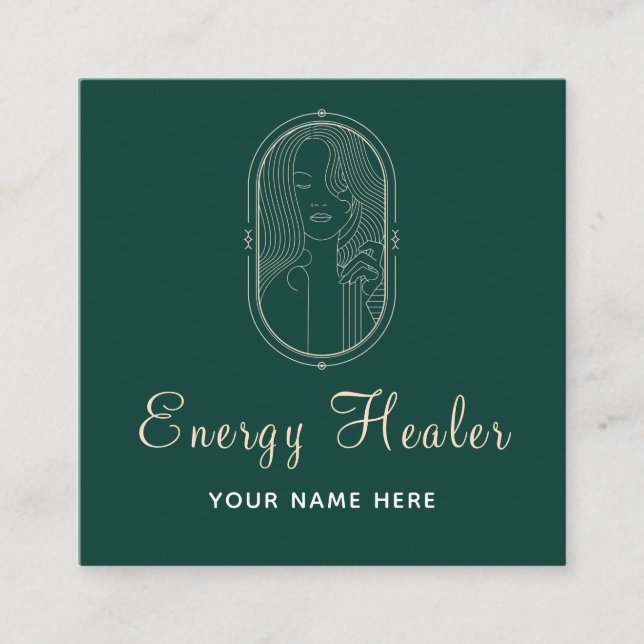 Carte De Visite Carré Energy Healer ligne spirituelle Art Déco Reiki Mas (Devant)