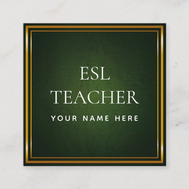 Carte De Visite Carré Enseignant ESL Anglais Instructeur Green Chalkboar (Devant)