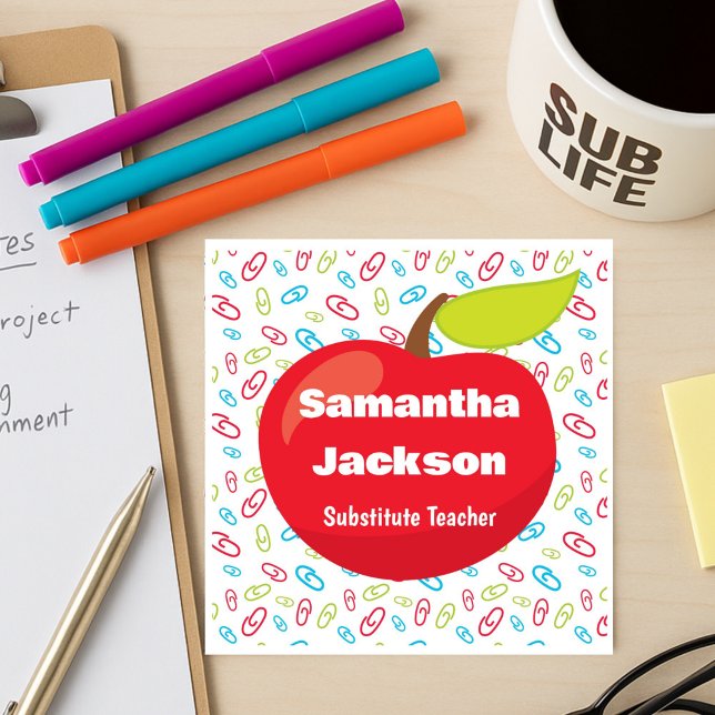 Carte De Visite Carré Enseignant substitut Red Apple (Créateur téléchargé)