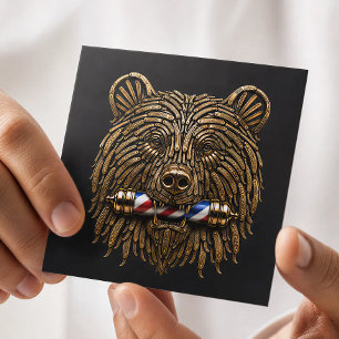 Carte De Visite Carré Enseigne de salon de coiffure Bronze Bear Razor Ba