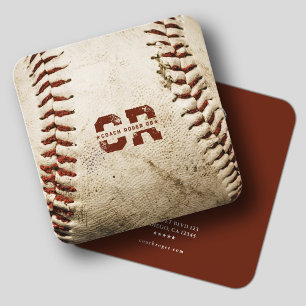 Carte De Visite Carré Entraîneur de baseball rustique Monogramme de l'éq