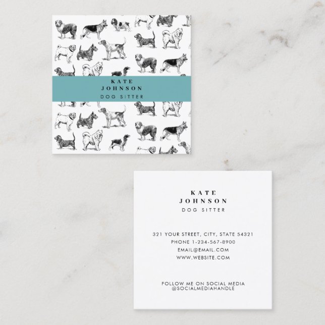 Carte De Visite Carré Entraîneur de chiens vintages (Devant / Derrière)