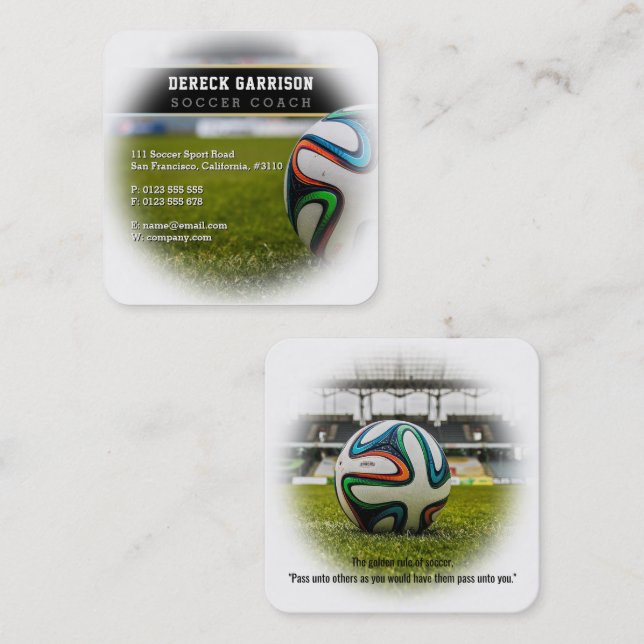 Carte De Visite Carré Entraîneur de football | Sports professionnels (Devant / Derrière)