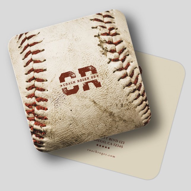 Carte De Visite Carré Entraîneur Rustique De Baseball Monogramme Initial (Rustic Baseball Coach Monogram Initials Baseball Professional Square Business Card
)