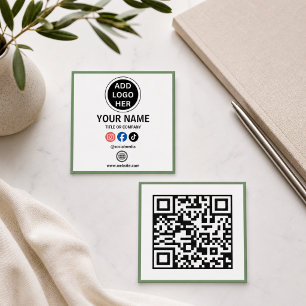 Carte De Visite Carré Entreprise Code QR Noir & Blanc Minimaliste Modern