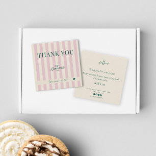 Carte De Visite Carré Entreprise de Boulangerie Verte Bandes Roses Éléga