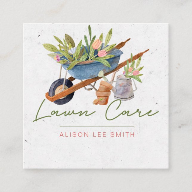 Carte De Visite Carré Entretien de pelouse ou aménagement paysager (Devant)