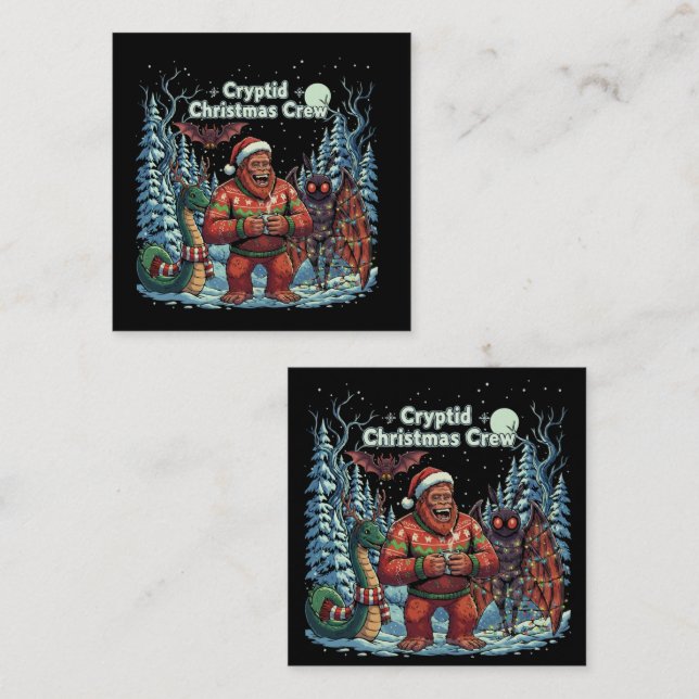 Carte De Visite Carré Équipe de Noël de cryptides drôles | Bigfoot, Moth (Devant / Derrière)