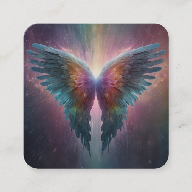 Carte De Visite Carré *~* Esotérique QR Mystical Rainbow Angel Wings AP7 (Devant)