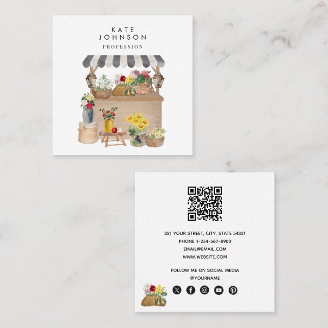 Carte De Visite Carré Étanchéité du marché de l'agriculteur (Devant / Derrière)