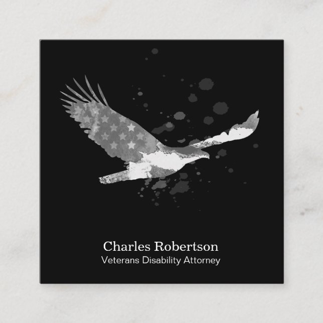 Carte De Visite Carré *~* États-Unis Drapeau American Eagle Grey sur noi (Devant)