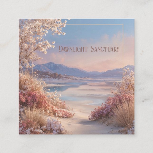 Carte De Visite Carré Ethereal Desert Oasis Gold Frame Pink Floral (Devant)